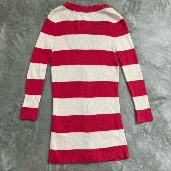 Hollister Pink & White Striped Long Button Down Knit Cardigan Sweater w/ Pockets - Picture 6 of 10